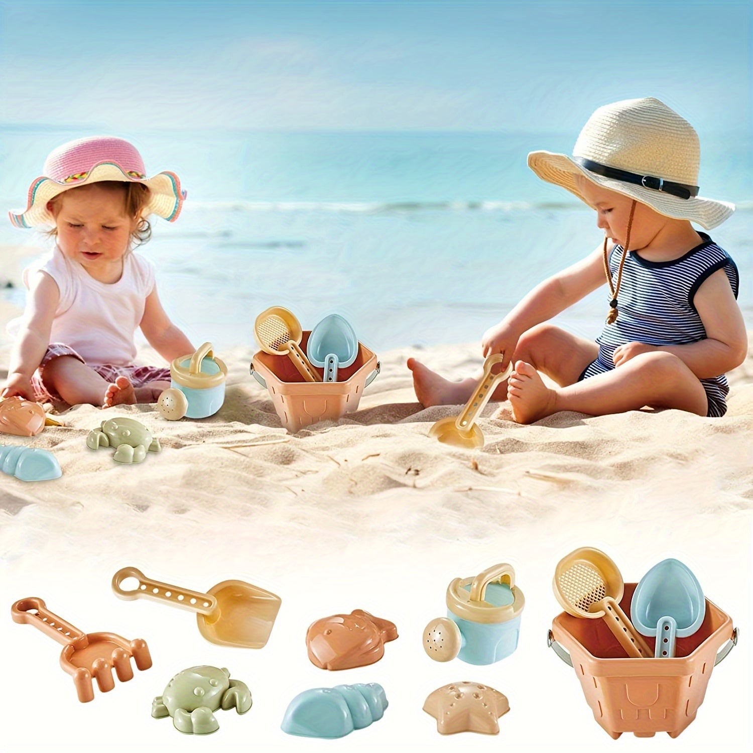 10pcs Beach Bucket Set Boys Girls Sand Toys Random Animal Molds Water Can