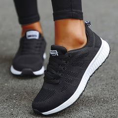 Women's Letter Lace up Walking Shoes Breathable Athletic Sneakers