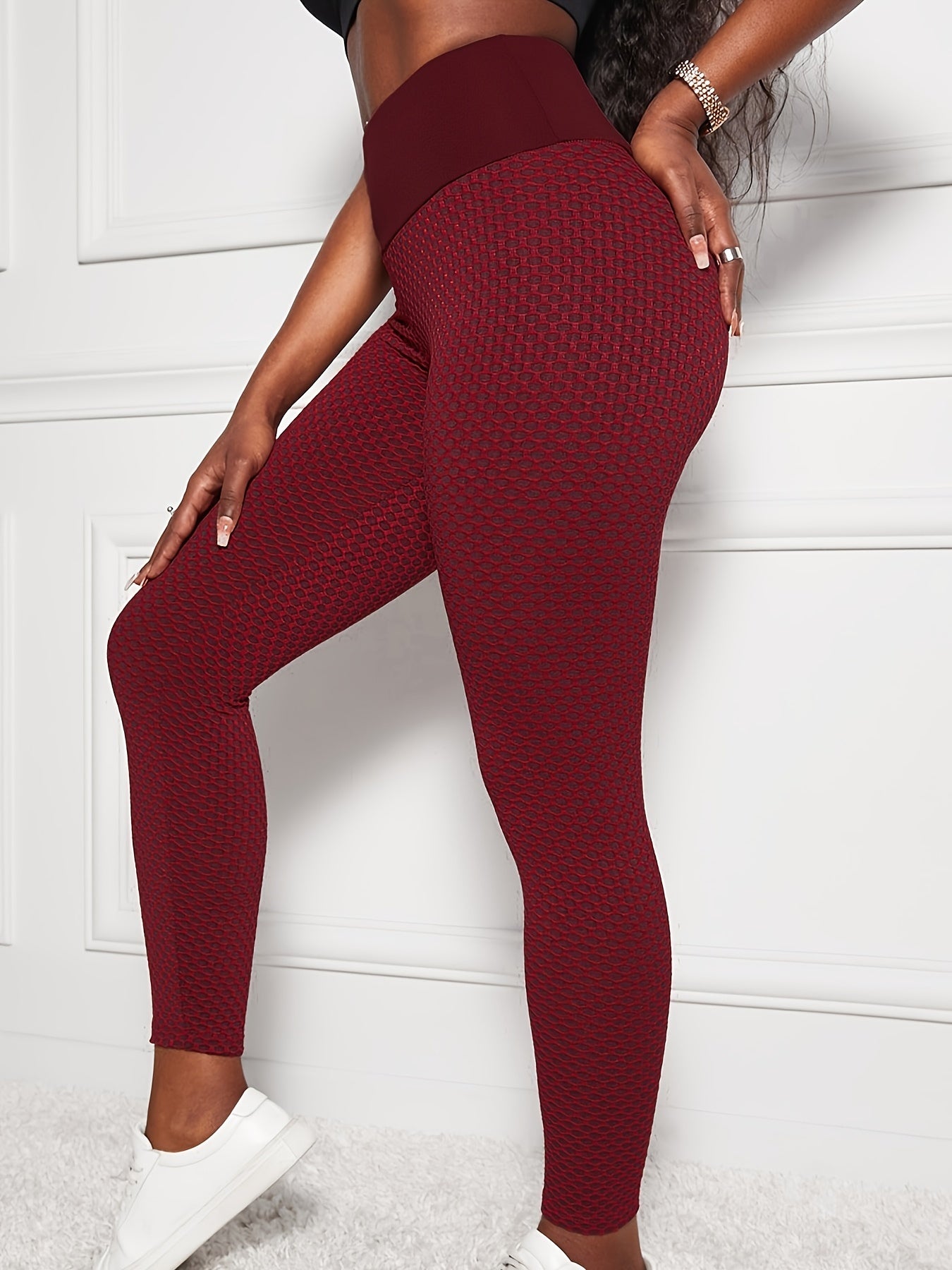 High Waist Honeycomb Sports Leggings Butt Lifting Yoga