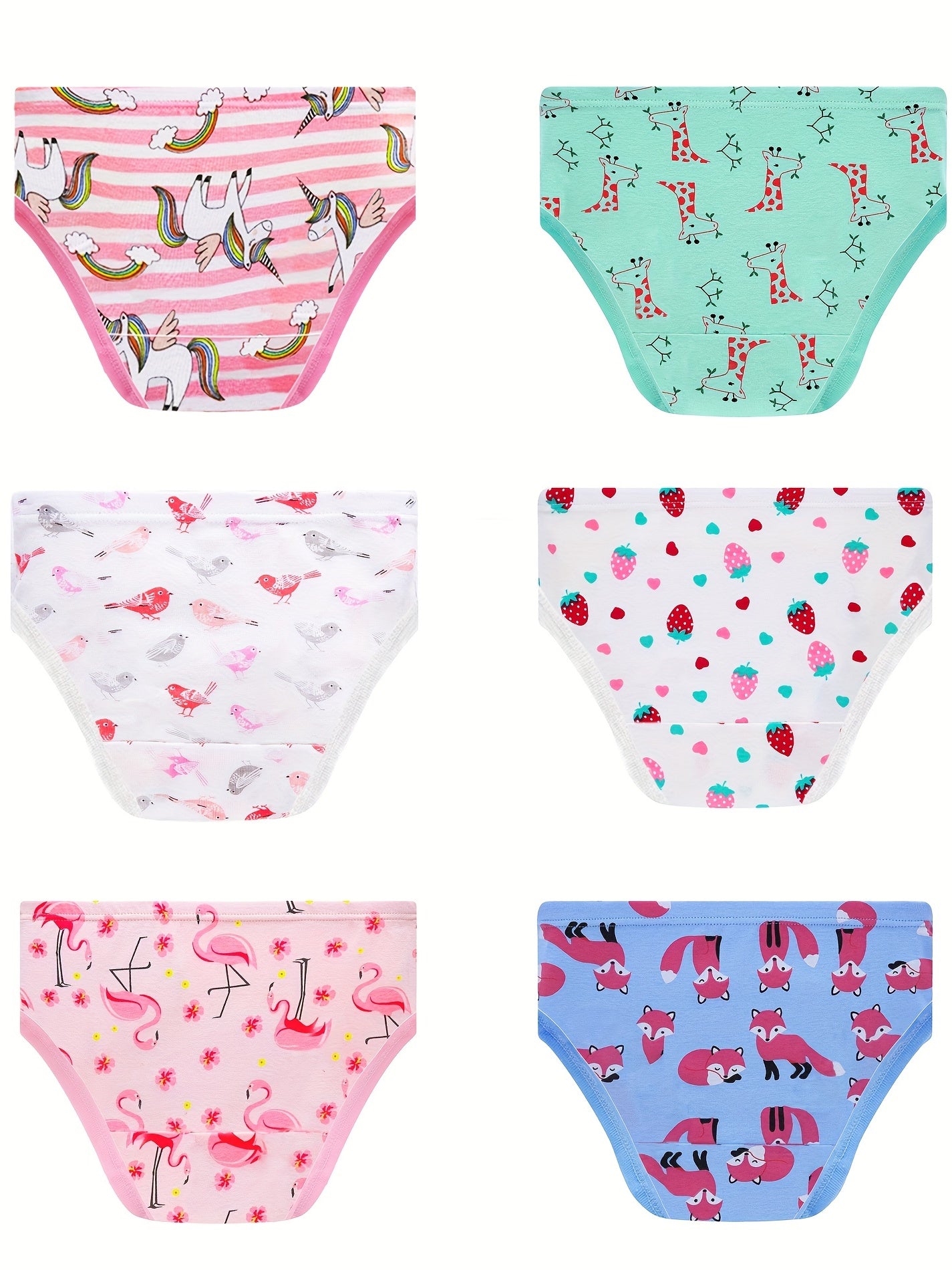 6pcs Girls Triangle Panties Strawberry Flamingo Striped Print