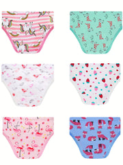 6pcs Girls Triangle Panties Strawberry Flamingo Striped Print