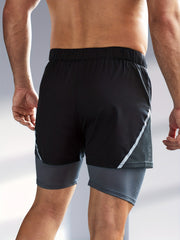 Men's 2 In 1 Running Shorts Phone Pocket Drawstring Sport Shorts
