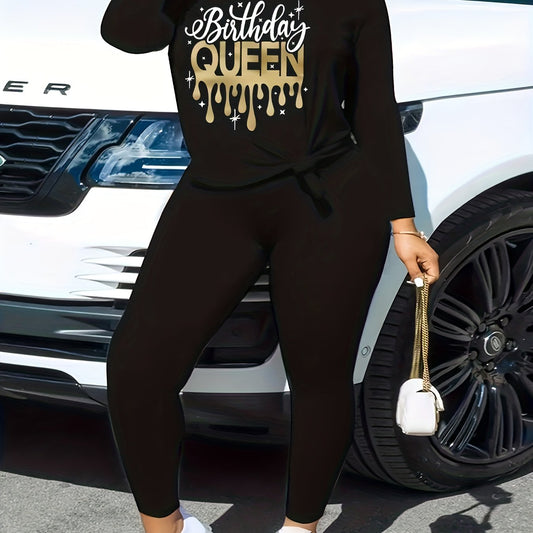2 Piece Set: Letter Print Top & Leggings
