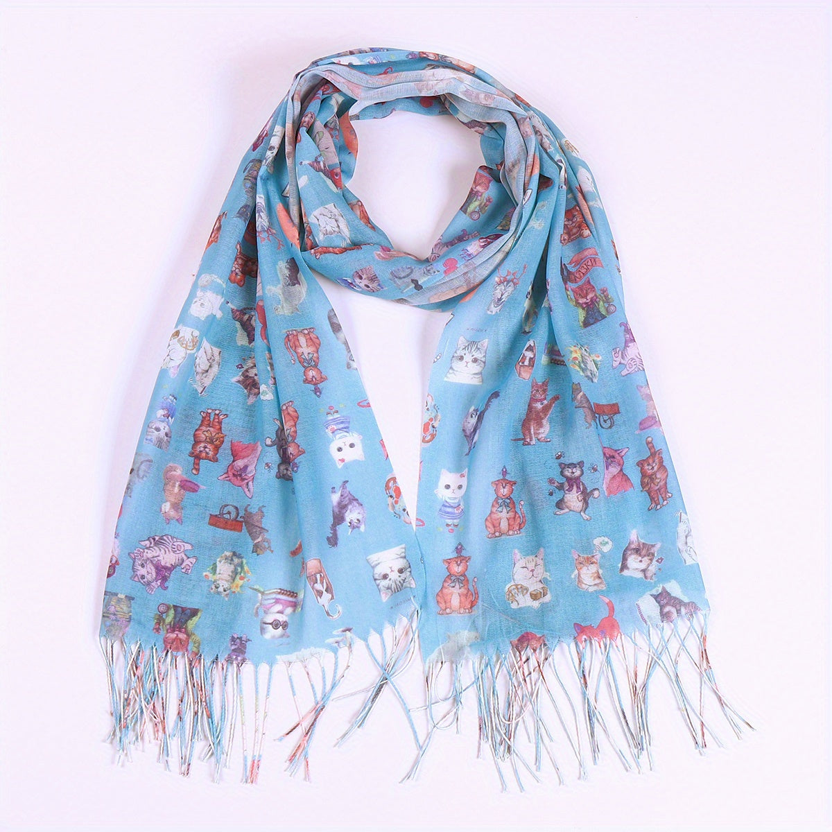 Cartoon Animal Print Scarf Tassel Shawl Casual Bandana Windproof