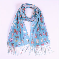 Cartoon Animal Print Scarf Tassel Shawl Casual Bandana Windproof