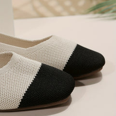 Women's Colorblock Knit Ballet Flats Square Toe Slip On Shoes