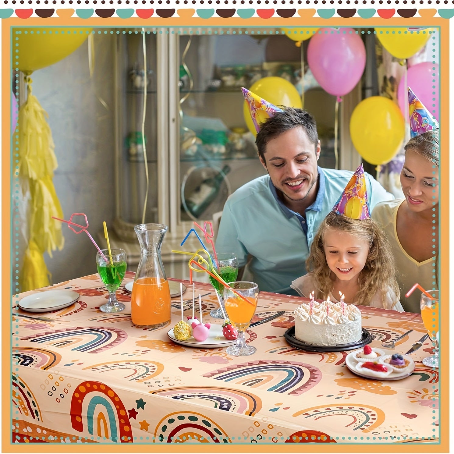 2pcs Rainbow Tablecloth Bohemian Cloud Rectangle Plastic Table Cover