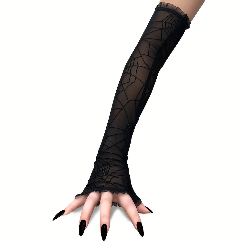 74in Women's Lace Spider Web Witch Gloves for Halloween