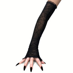 74in Women's Lace Spider Web Witch Gloves for Halloween