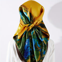 Chinese Landscape Scarf Gradient Bandana Satin Shawl Windproof Head Wrap