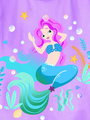 Girls Mermaid Print T Shirt & Shorts 2 Piece Set