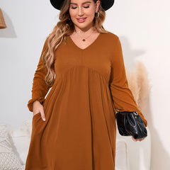 Solid Long Sleeve V-Neck Mini Dress With Pockets