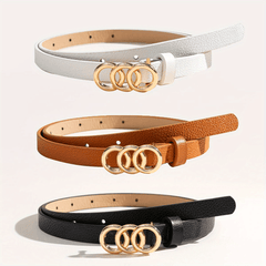 Lychee Embossed Belt Triple O Ring Buckle Jeans Pants Waist Belts for Women