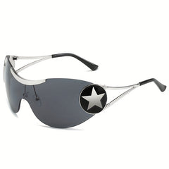 Y2K Star One piece Sunglasses Wrap Around Aviator UV400 Sun Shades