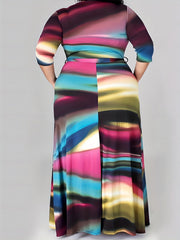 Women's Plus Ombre Print Half Sleeve Maxi Dress With Belt
