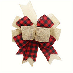 Christmas Tree Decoration Bow Linen Red Plaid Ribbon Christmas Bow