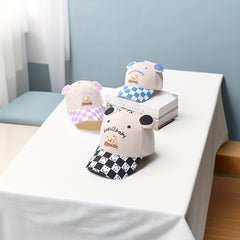 Kids Cartoon Bear Baseball Cap with Plaid Pattern for Outdoor Play