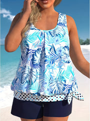 Tropical Print Tankini Set with Shorts