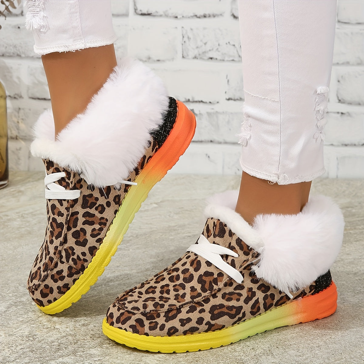 Leopard Pattern Non slip Sneakers Warm Sport Shoes