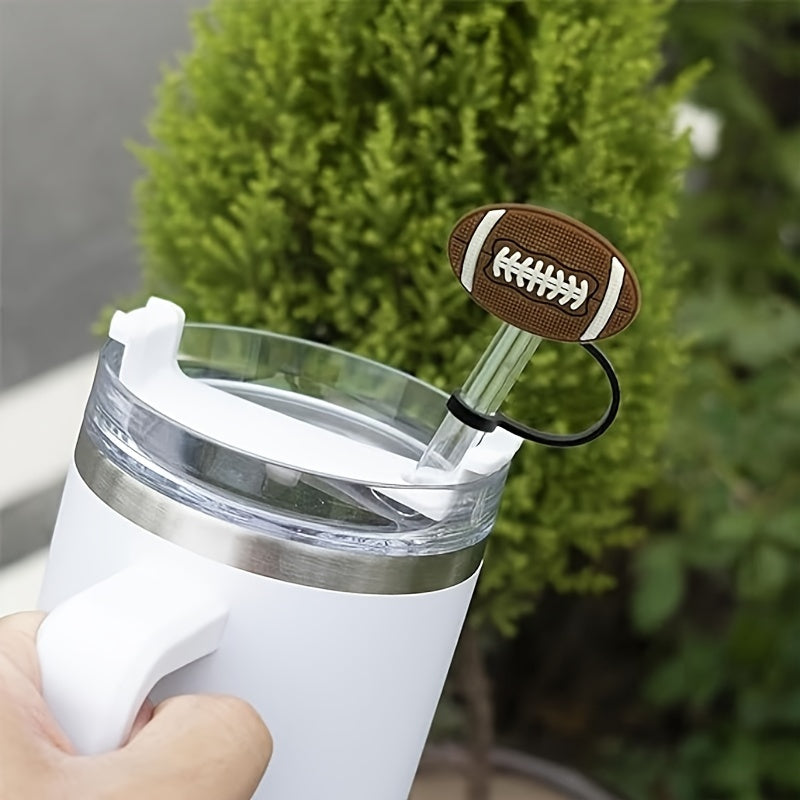 5pcs 8mm Straw Cap PVC Tip Cover Rugby Football Design Reusable