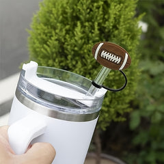 5pcs 8mm Straw Cap PVC Tip Cover Rugby Football Design Reusable