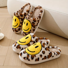 Leopard Print Fuzzy Slippers Soft Plush Shoes Winter Warm Indoor Slippers