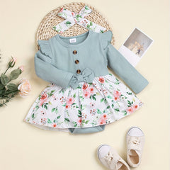 Baby Girls Floral Dress Stitching Romper Onesie