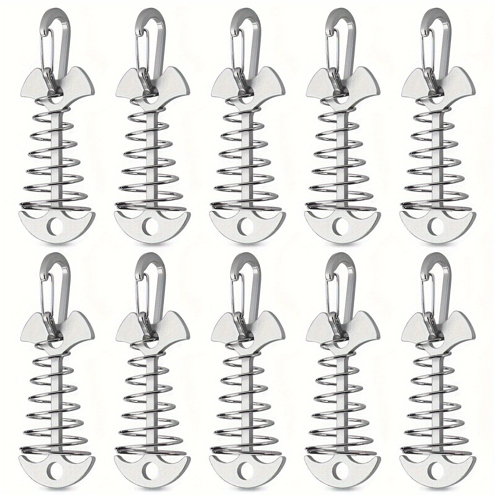 10PCS Fishbone Anchor Pegs w/ Carabiners Aluminum Tie Down Tent Stakes