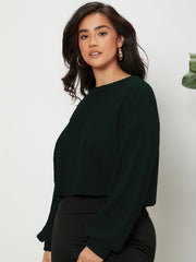 Ribbed Lantern Sleeve Crop Knit Top