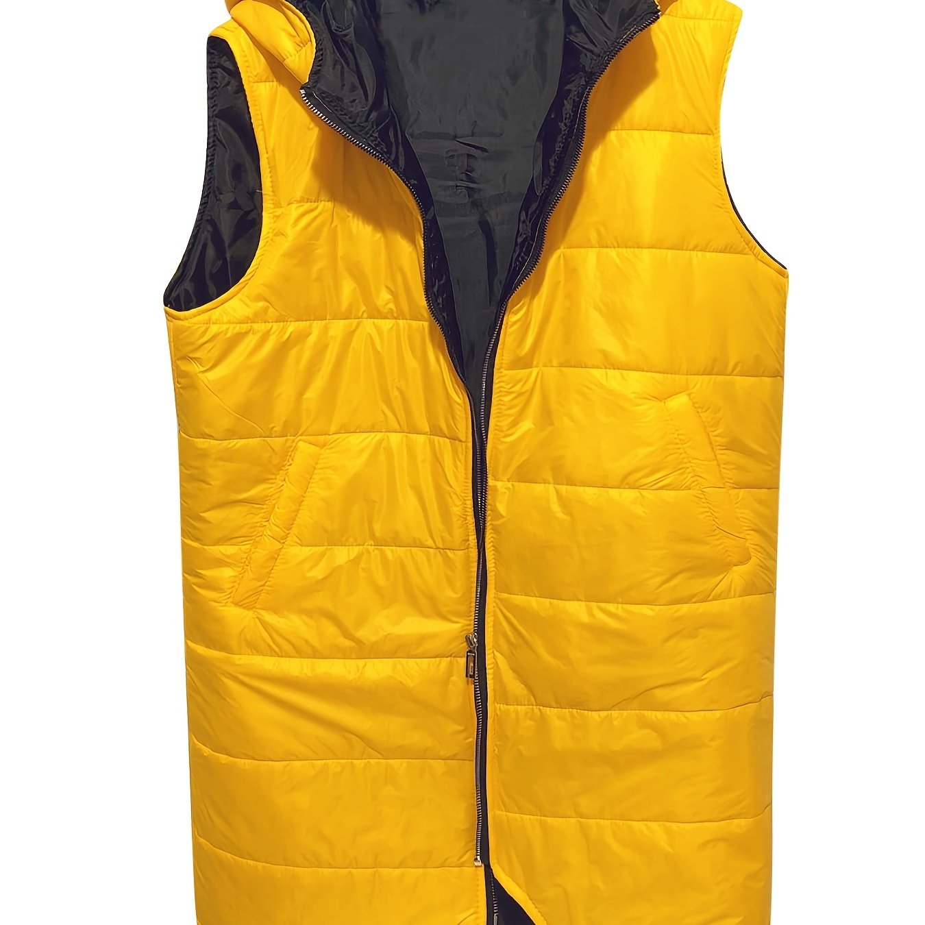 Solid Hooded Sleeveless Vest Jacket For Fall & Winter