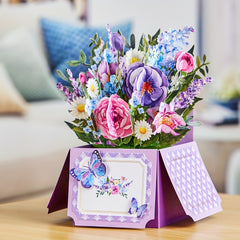 Purple Flowers Pop Up Box Card for Any Occasion