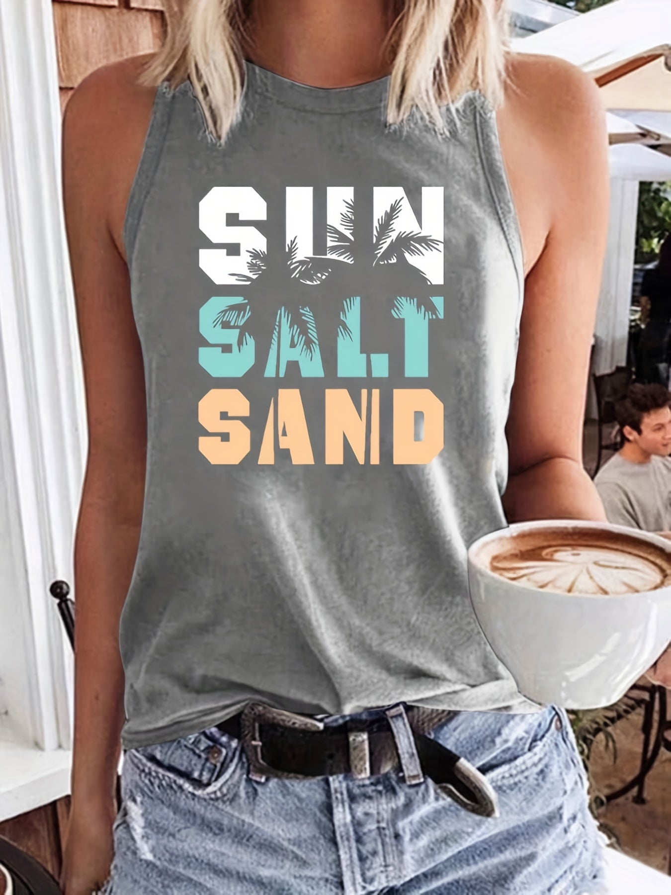 Letter Print Sleeveless Tank Top Casual Loose Fit