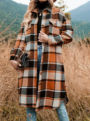 Plaid Shacket Split Lapel Jacket Button Down With Pockets Outerwear