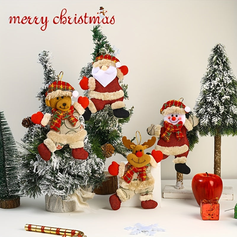 4pcs Christmas Tree Pendants Dancing Old Man Snowman Deer Bear Puppet