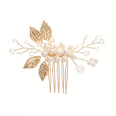 Golden Leaf Hair Combs Crystal Alloy Insert Comb Bridal Wedding Accessories