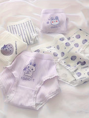 5 Pcs Strawberry & Rabbit Briefs & Ribbed Cotton Bikini Panties