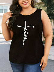 Women's Plus Size Casual Tank Top Letter Print Round Neck Medium Stretch