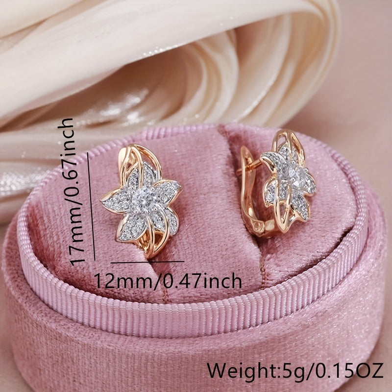 Golden Silvery Flower Earrings Zircon Bride Wedding Jewelry