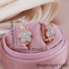 Golden Silvery Flower Earrings Zircon Bride Wedding Jewelry