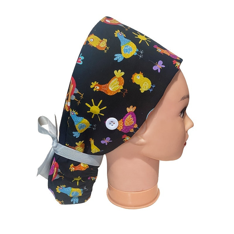 Plants Animals Print Work Cap Cartoon Adjustable Scrub Cap