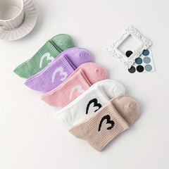 5 Pairs Heart Print Socks Comfy & Breathable Women's Stockings & Hosiery