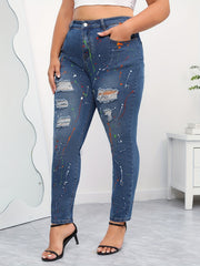 Splash Print Ripped High Rise Skinny Jeans