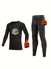 2pcs Kids Compression Fleece Sets Cartoon Landscape Pullover Elastic