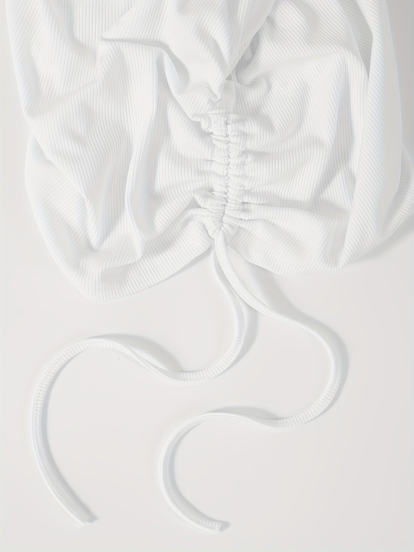 Ribbed Drawstring Cami Top Crew Neck Casual Top