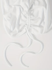 Ribbed Drawstring Cami Top Crew Neck Casual Top
