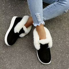 Women's Plush Winter Snow Boots Slip on Flat Shoes