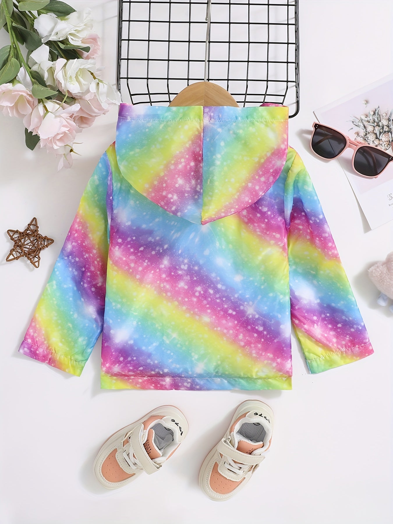 Girls' Floral Animal Print Zip Hooded Windbreaker Jacket Spring Fall