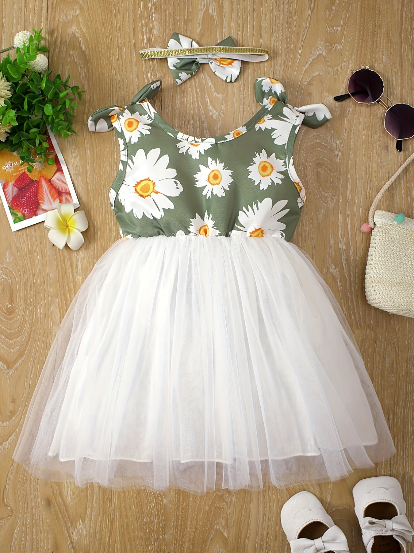 Baby Girl's Sleeveless Print Top & Mesh Skirt Set