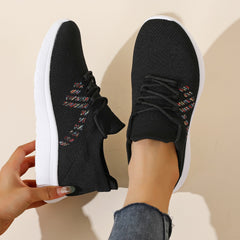 Women's Knitted Sports Shoes Lace Up Low Top Running Shoes