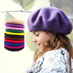 Kids Winter Berets Wool Painter Hats Retro Warm Knitted Hats